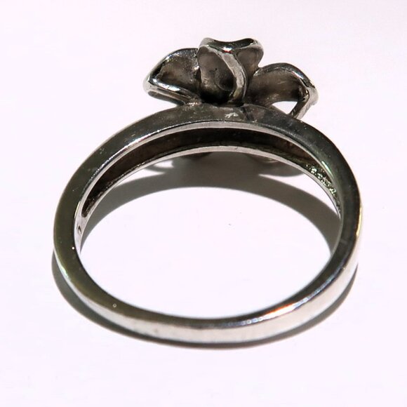 925 Silver Summer Flower Band with White Stone Woman's Silver Ring Size 4.75 - Picture 5 of 8